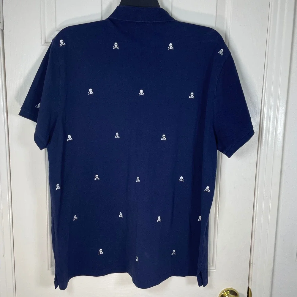 Polo Ralph Lauren Skull Crossbones Custom Slim Fit Polo Shirt Mens XXL Navy Blue